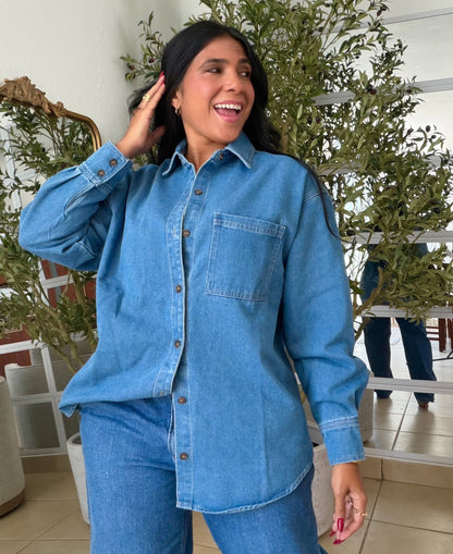 Denim Blue Luxury Oversized Blouse SOLD
