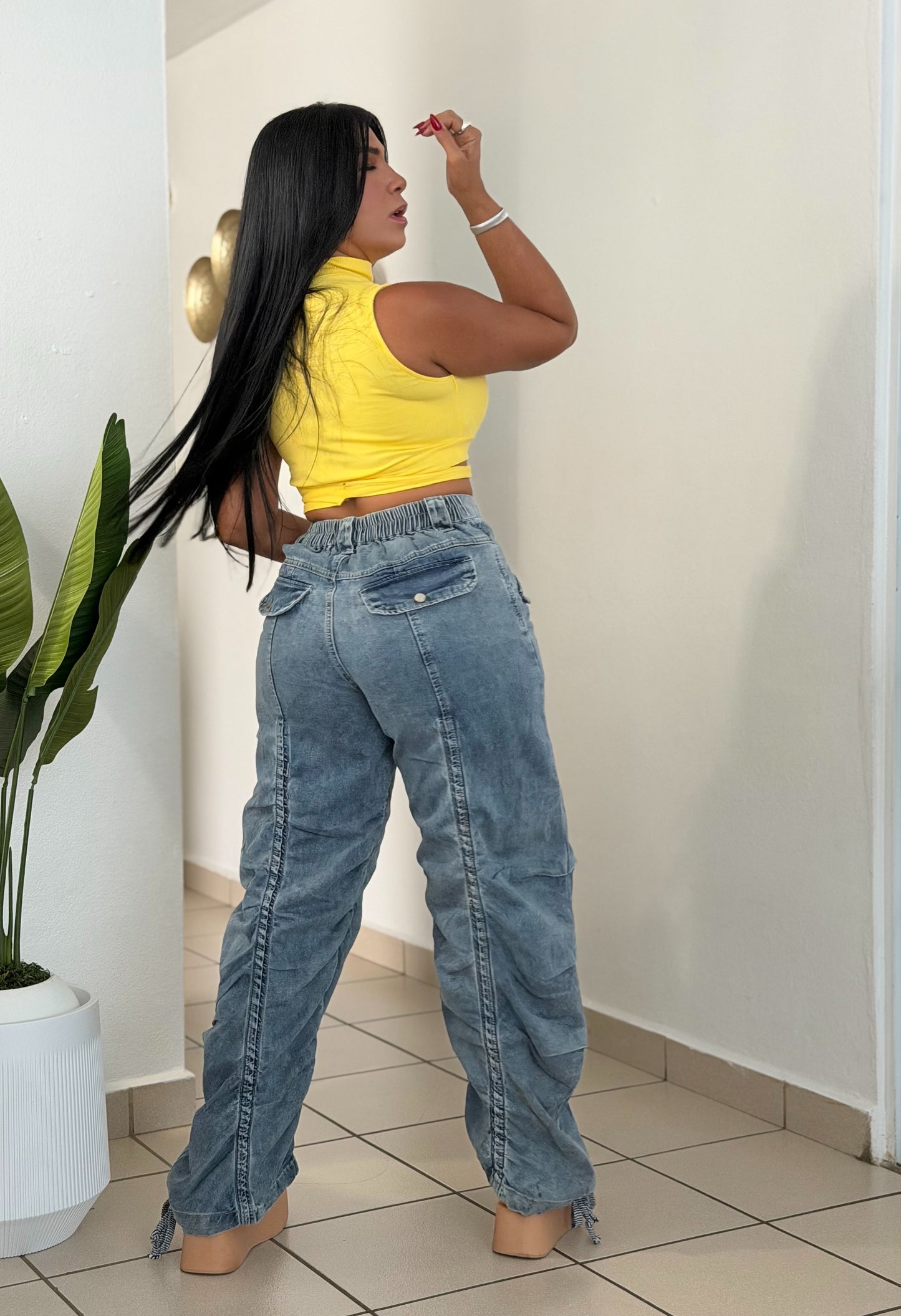 Baggy Spandex Denim Blue Luxe Jeans (fruncido que ajustaa a tu gusto) una belleza!! (SOLD OUT)