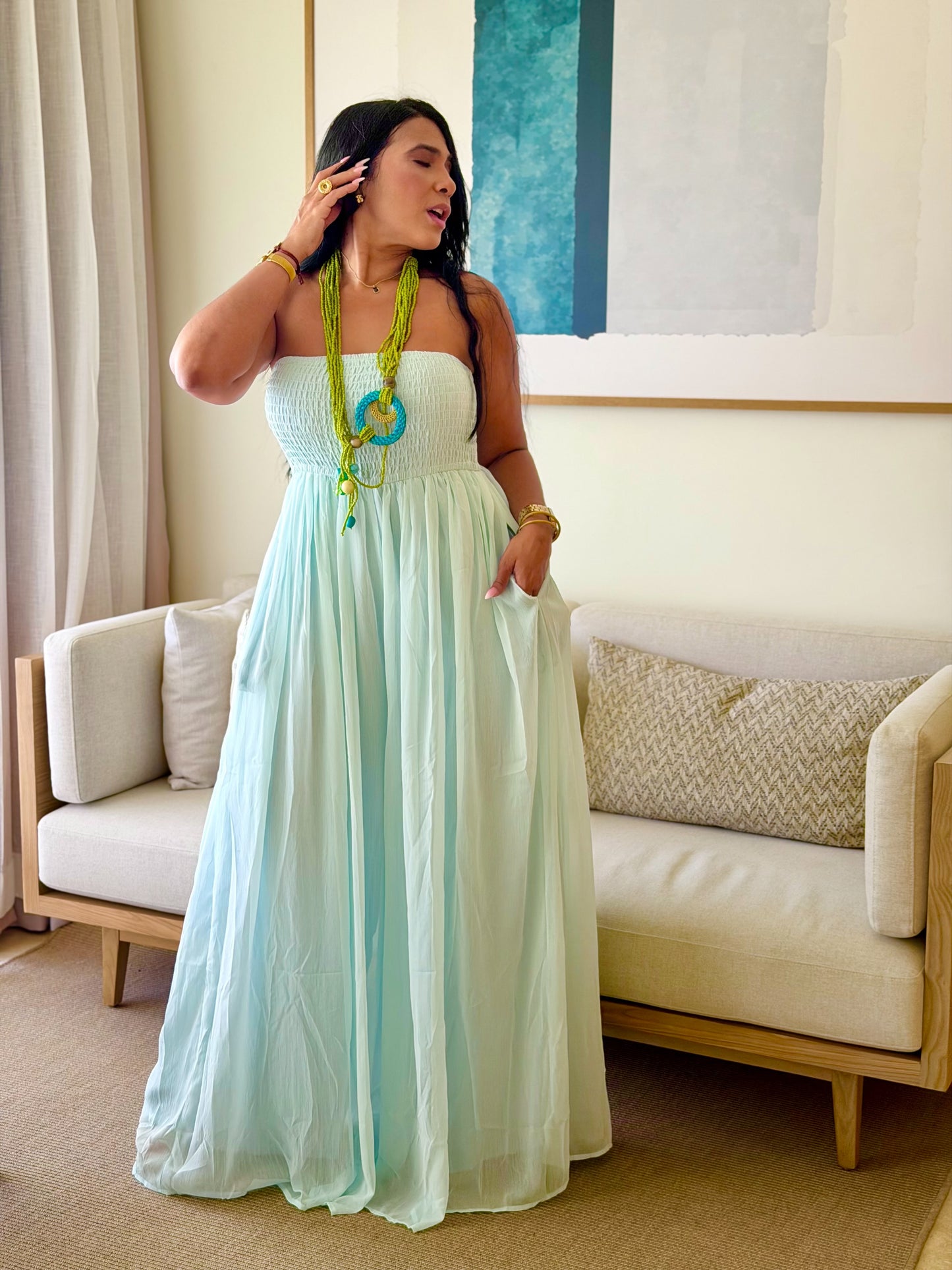 Darimar Wide Leg Spandex De Lujo Jumpsuit (tiene bolsillos y no zipper ni botones)Turquesa Blue (es un lujo de bello)