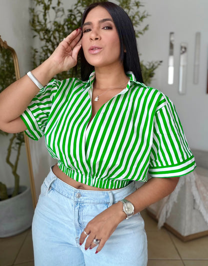 Eline Top Expandible de Lujo Verde (Green) con líneas blancas
