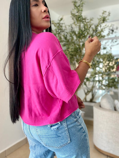 Eah! Eah! Neon Hot Pink Luxe Premium Oversized Top (neon rosa)