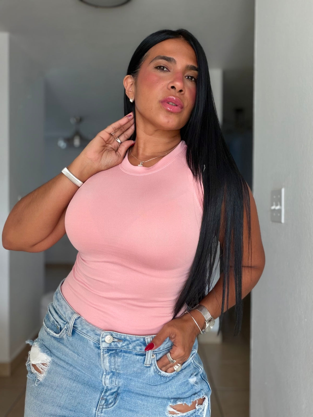 Rosa Pink Luxe Spandex Long Basic Top One Size