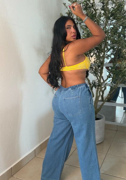 Baggy Denim Blue Spandex y Ajustable y Tiene Bolsillos