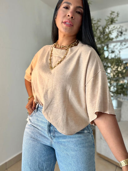 Eah! Eah! Beige Crema Luxe Premium Oversized Top (color crema)