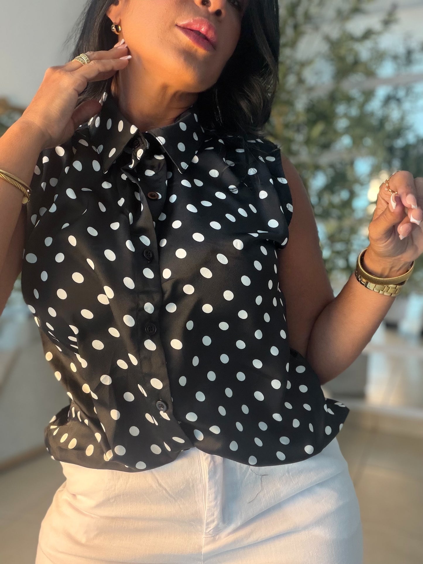 Camisa en Seda Polka Dots Black and White