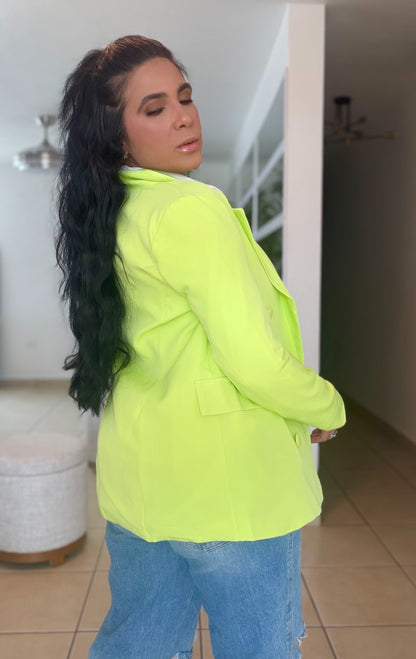 Neon Lime Green Spandex Blazer (puedes utilizar abierto o cerrado) oversized