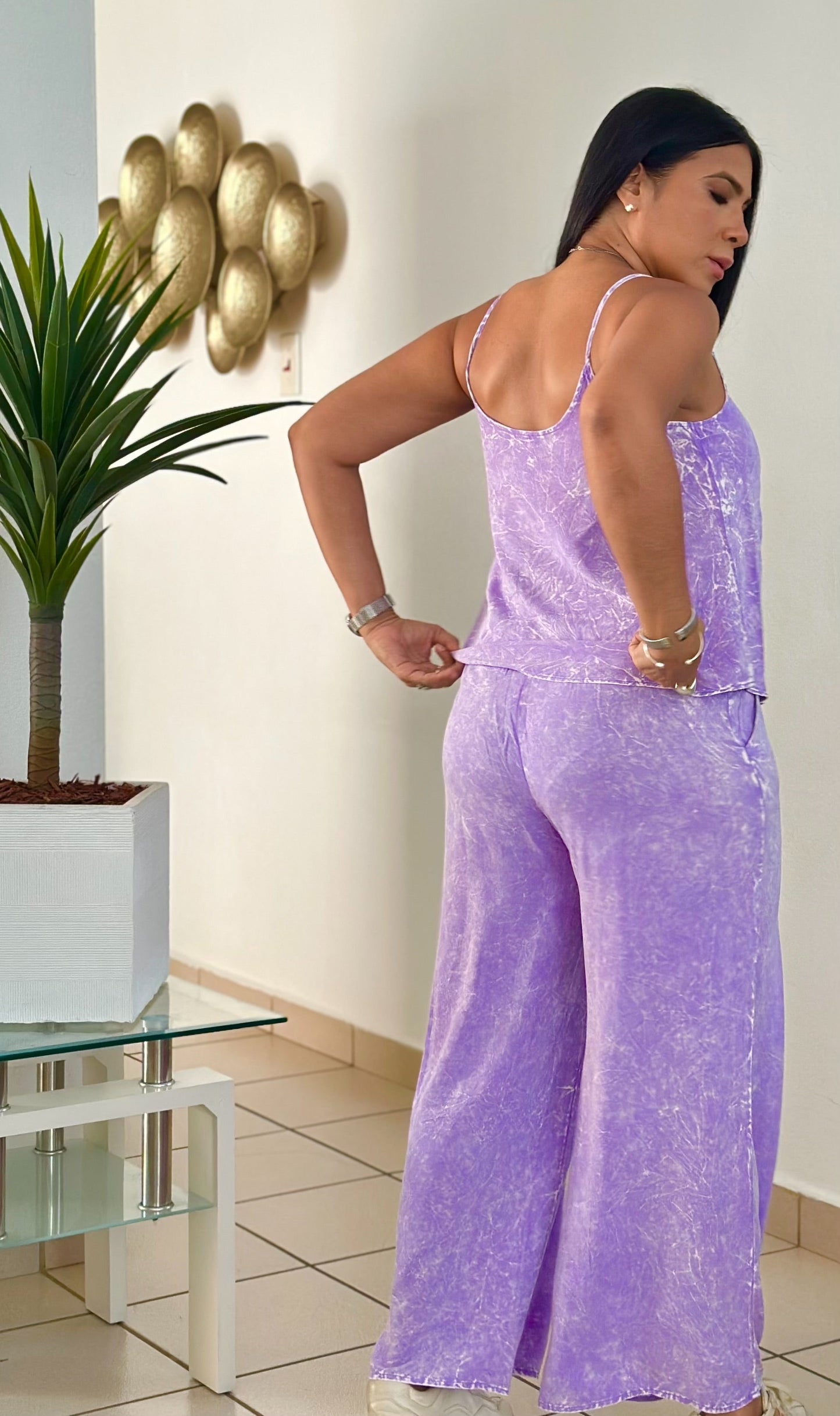 Lavander Summer Relax Pants Set With Pockets (Spandex)