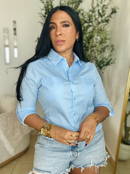 Cielos Blue  Spandex Blouse (esto es de lujo mami)