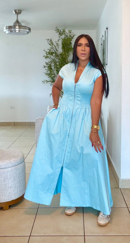 Blue Celeste So Spandex Luxe Maxi Dress (tiene bolsillos) una belleza infinita