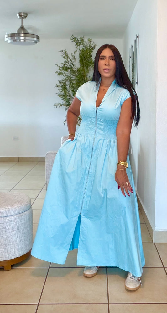 Blue Celeste So Spandex Luxe Maxi Dress (tiene bolsillos) una belleza infinita