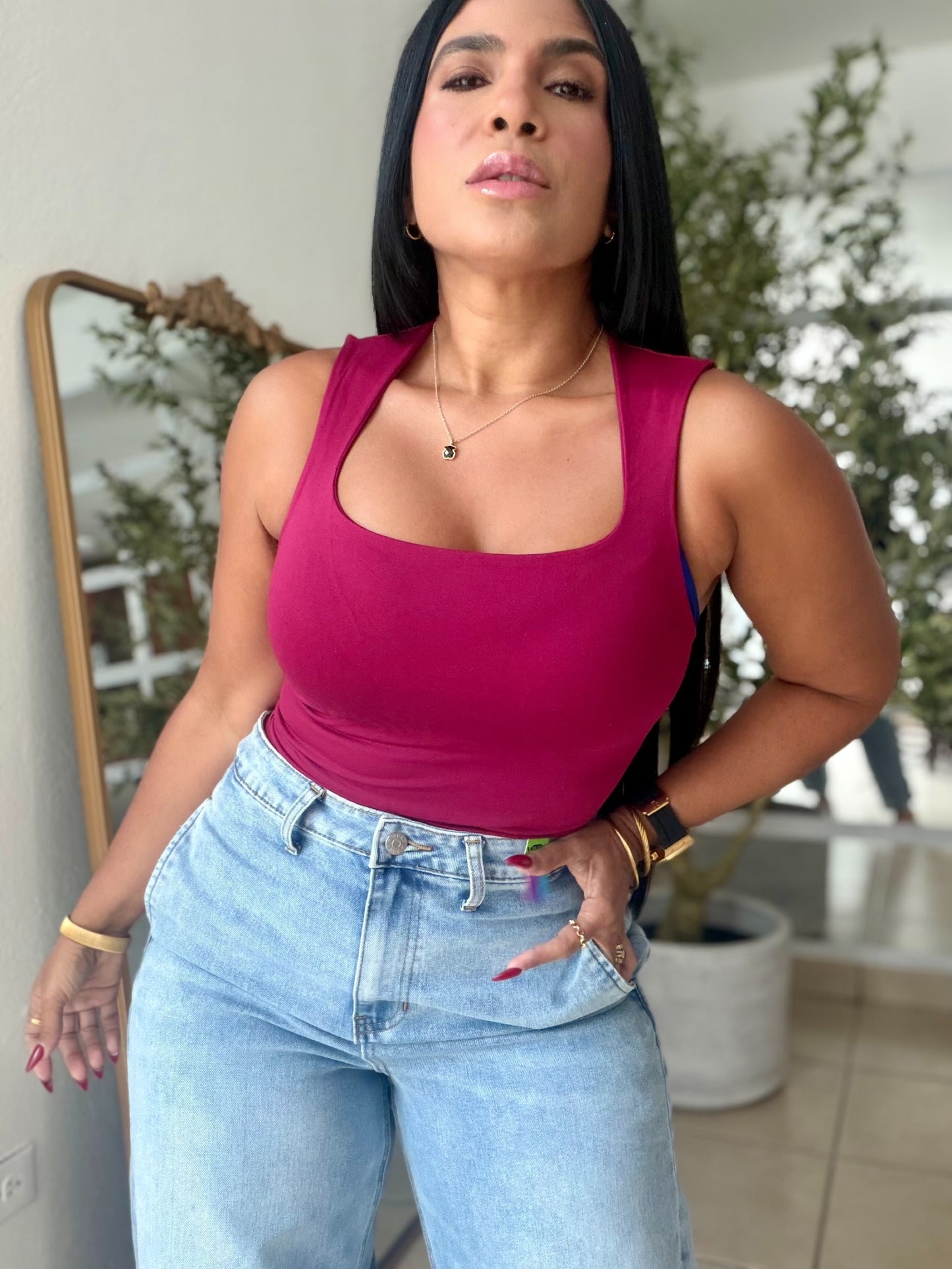 Red Wine Spandex Luxe Basic Top (Rojo Oscuro)SOLD OUT GRACIAS