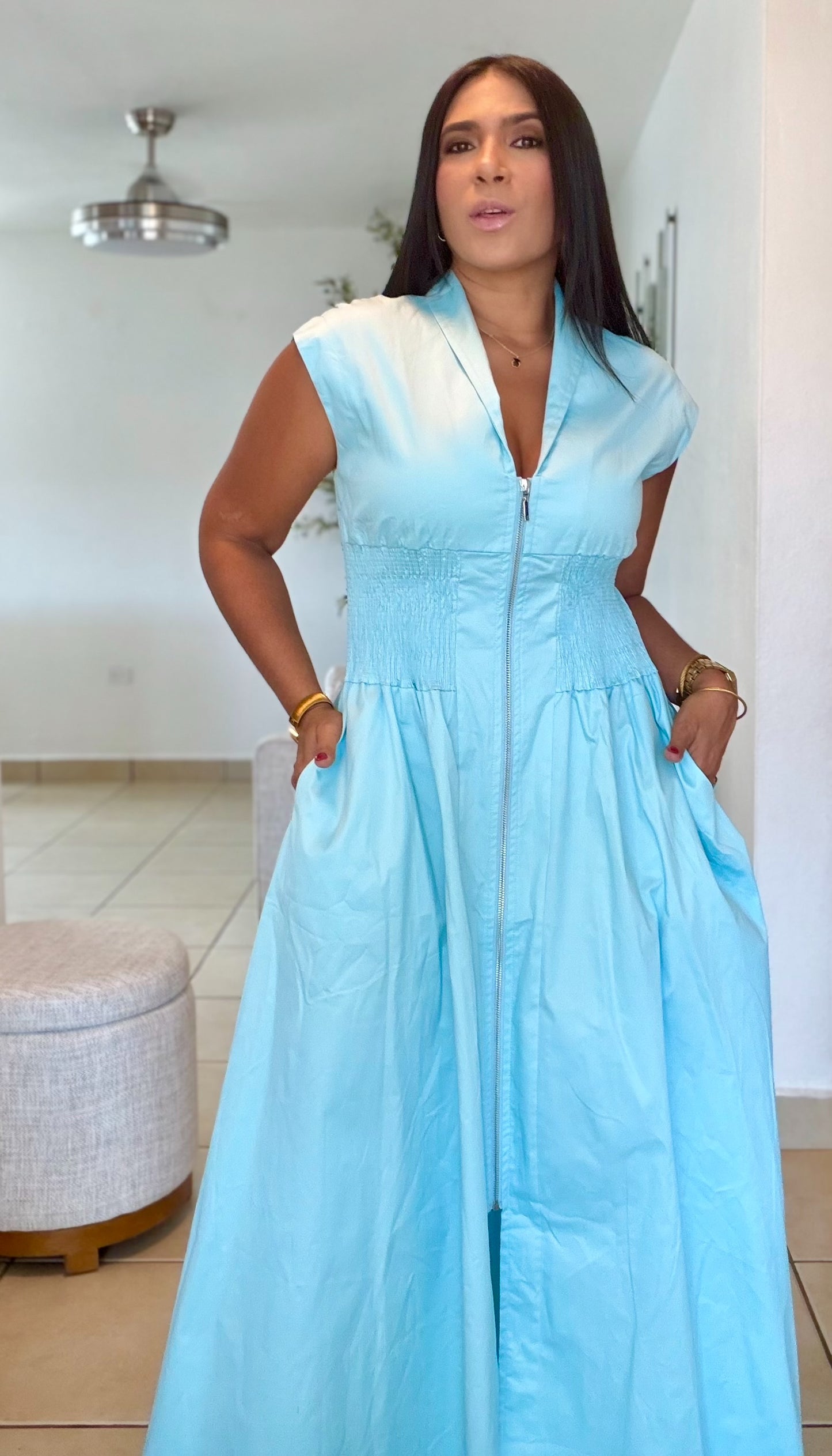 Blue Celeste So Spandex Luxe Maxi Dress (tiene bolsillos) una belleza infinita