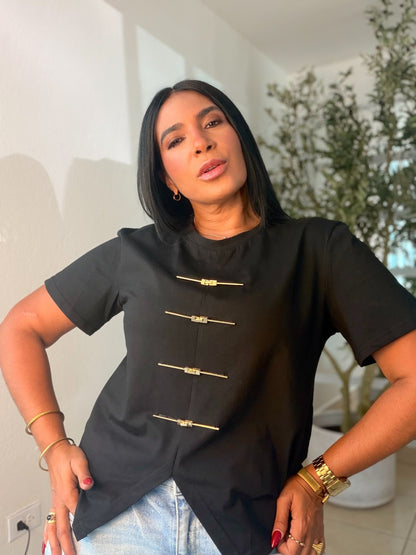 Black Premium Shirt With Gold Details (expandible y cómoda total) 💯 cotton