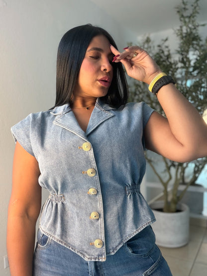 Ánde Spandex Denim light blue Top (con botones gold) SOLD OUT GRACIAS