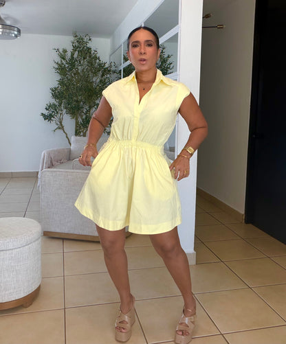 Heaven Butter Yellow Pretty Dress Spandex (tiene bolsillos y no zipper no botones)