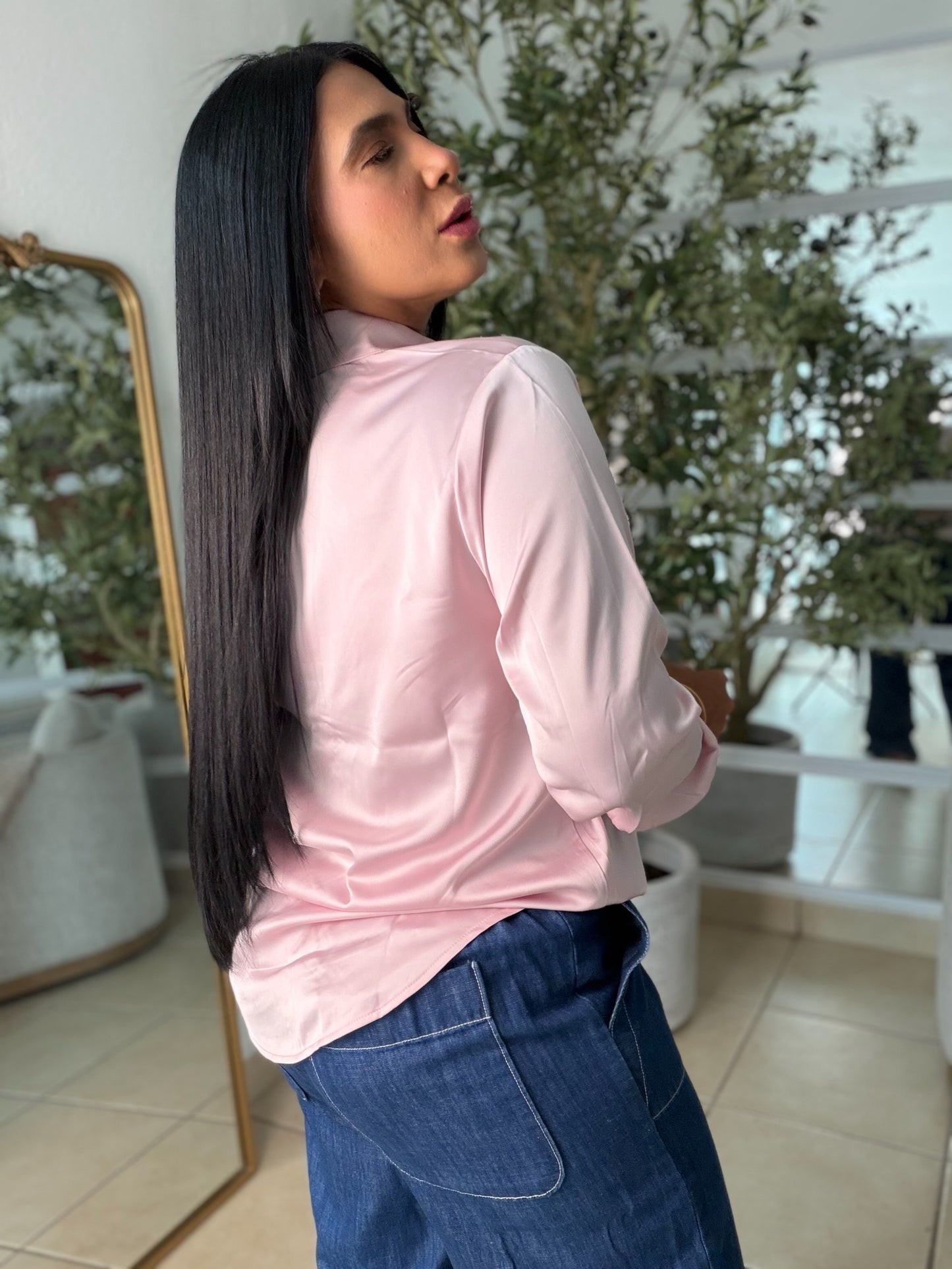 Light Pink  Luxe Silk Blouse (COLOR ROSA CLARO) DE LUJO! oversized