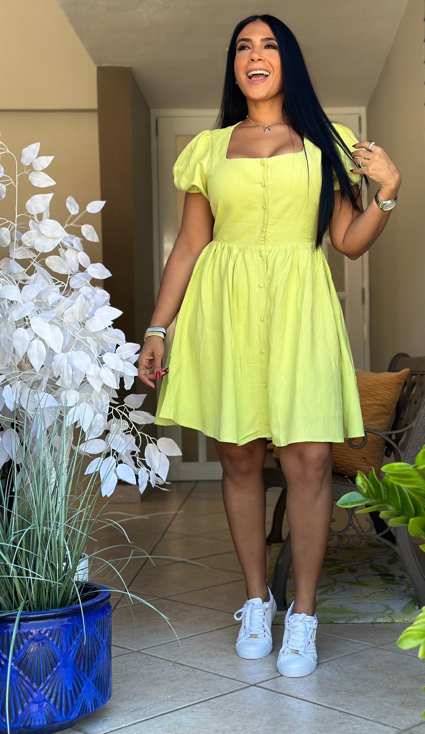 Iabella Lime Dress (suelto y cubridor.  Mangas expandibles)