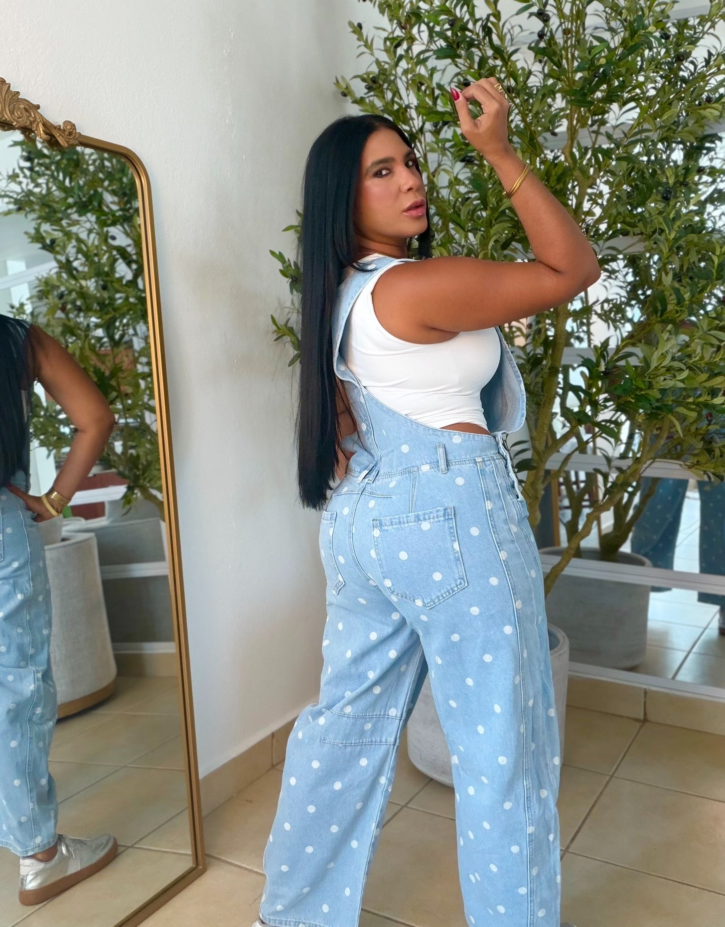 “Ava” Denim Barrel Spandex Polka Dots Light Blue Overall (demaaiadoooo bello)