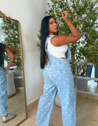 “Ava” Denim Barrel Spandex Polka Dots Light Blue Overall (demaaiadoooo bello)