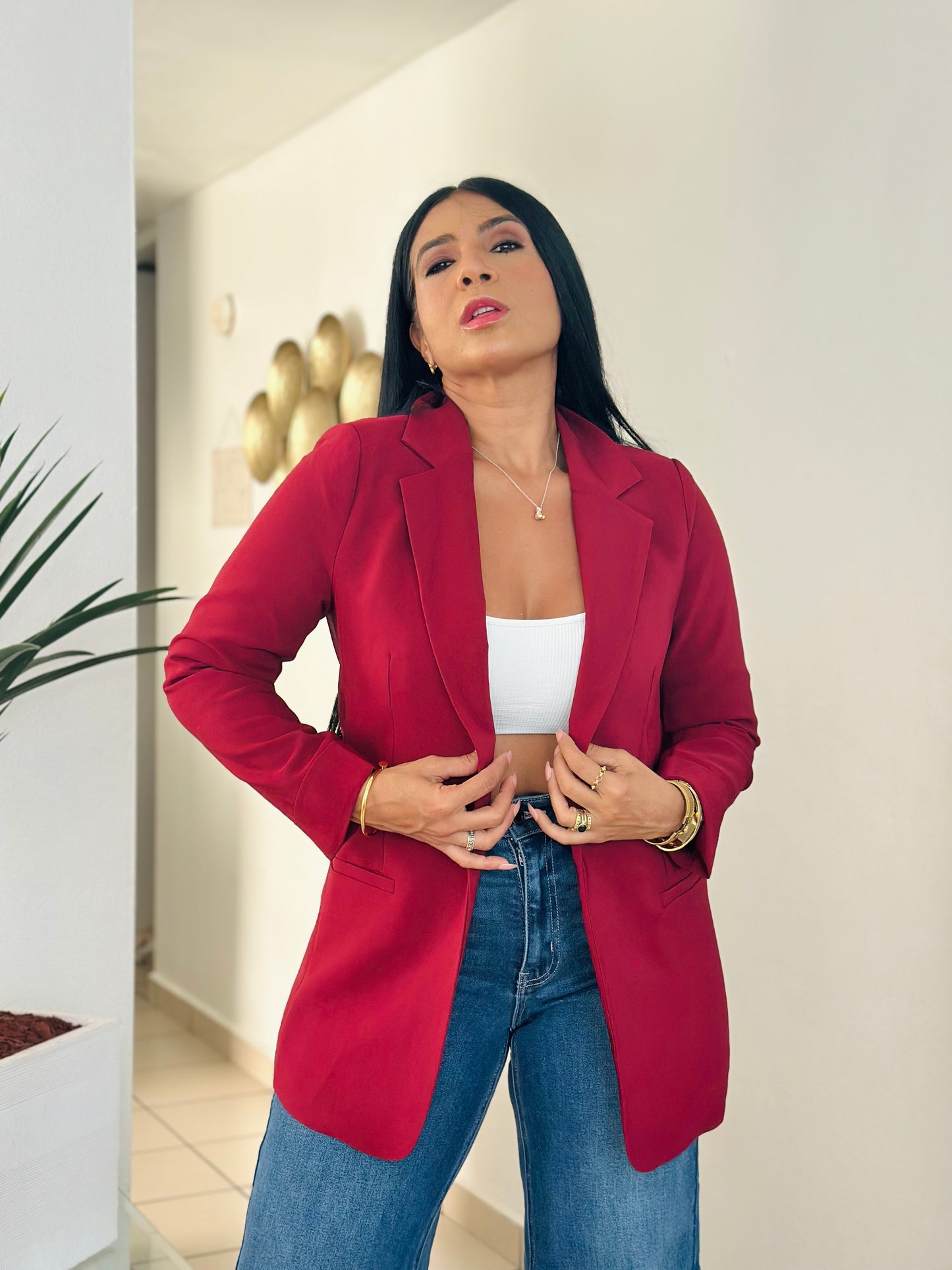 Buegundy Luxe Spandex Oversized Blazer