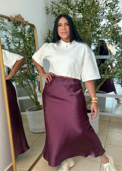 Colombia Plum (Violeta oscuro Silk Spandex Maxi  Skirt(falda en seda)