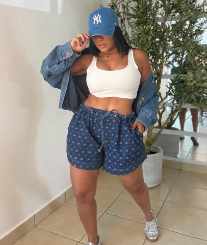 Mìrame Dark Denim Blue Luxe Baggy Spandex!! Shorts mahòn (tiene bolsillos)
