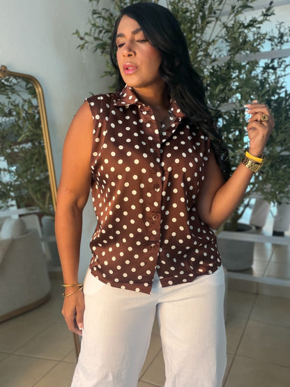 Camisa en Seda Polka Dots Choco Brown (SOLD OUT GRACIAS)