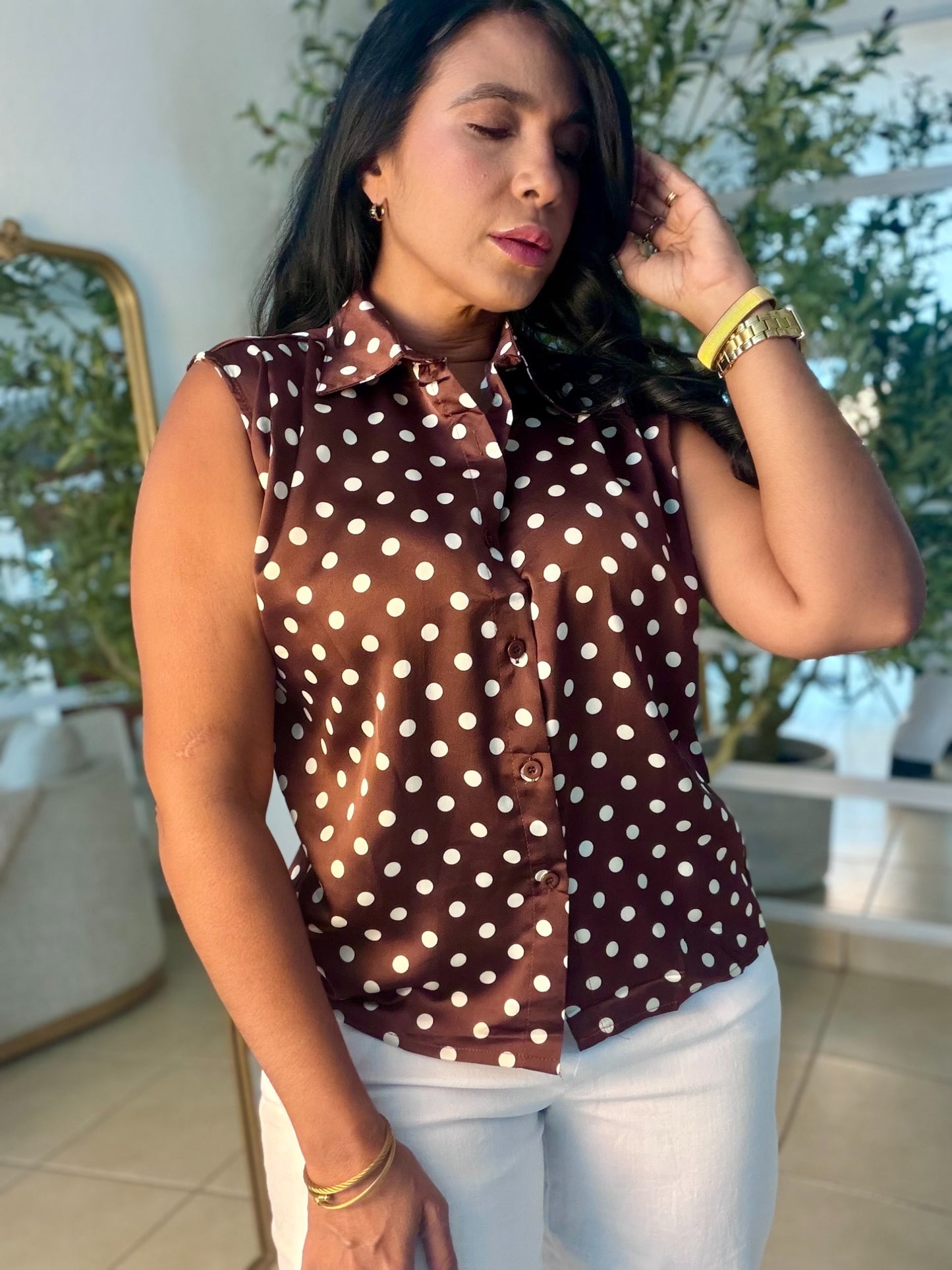 Camisa en Seda Polka Dots Choco Brown (SOLD OUT GRACIAS)