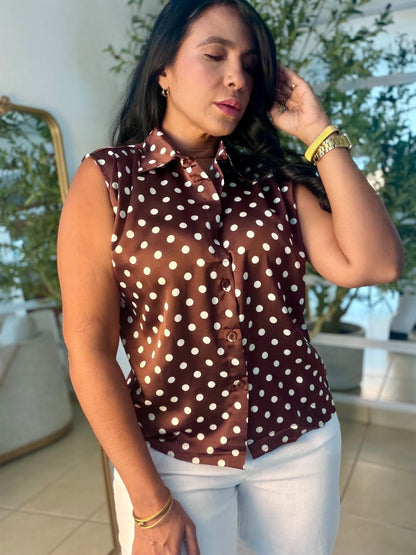 Camisa en Seda Polka Dots Choco Brown (SOLD OUT GRACIAS)