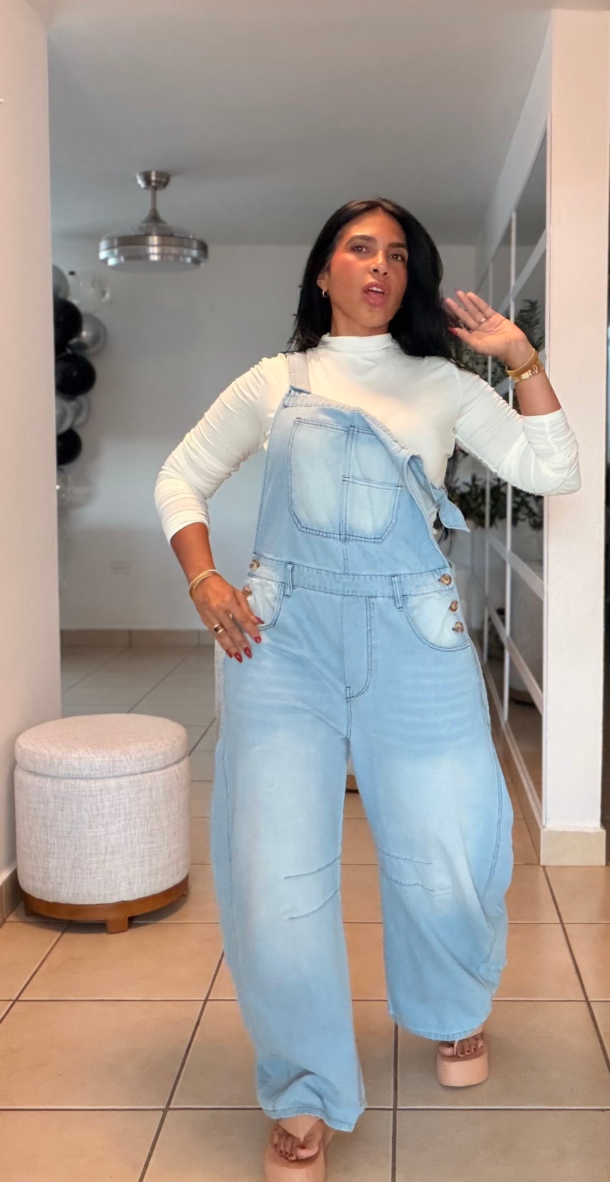 Baggy Barrel Spandex Overall Mega Premium.  Denim light Blue.