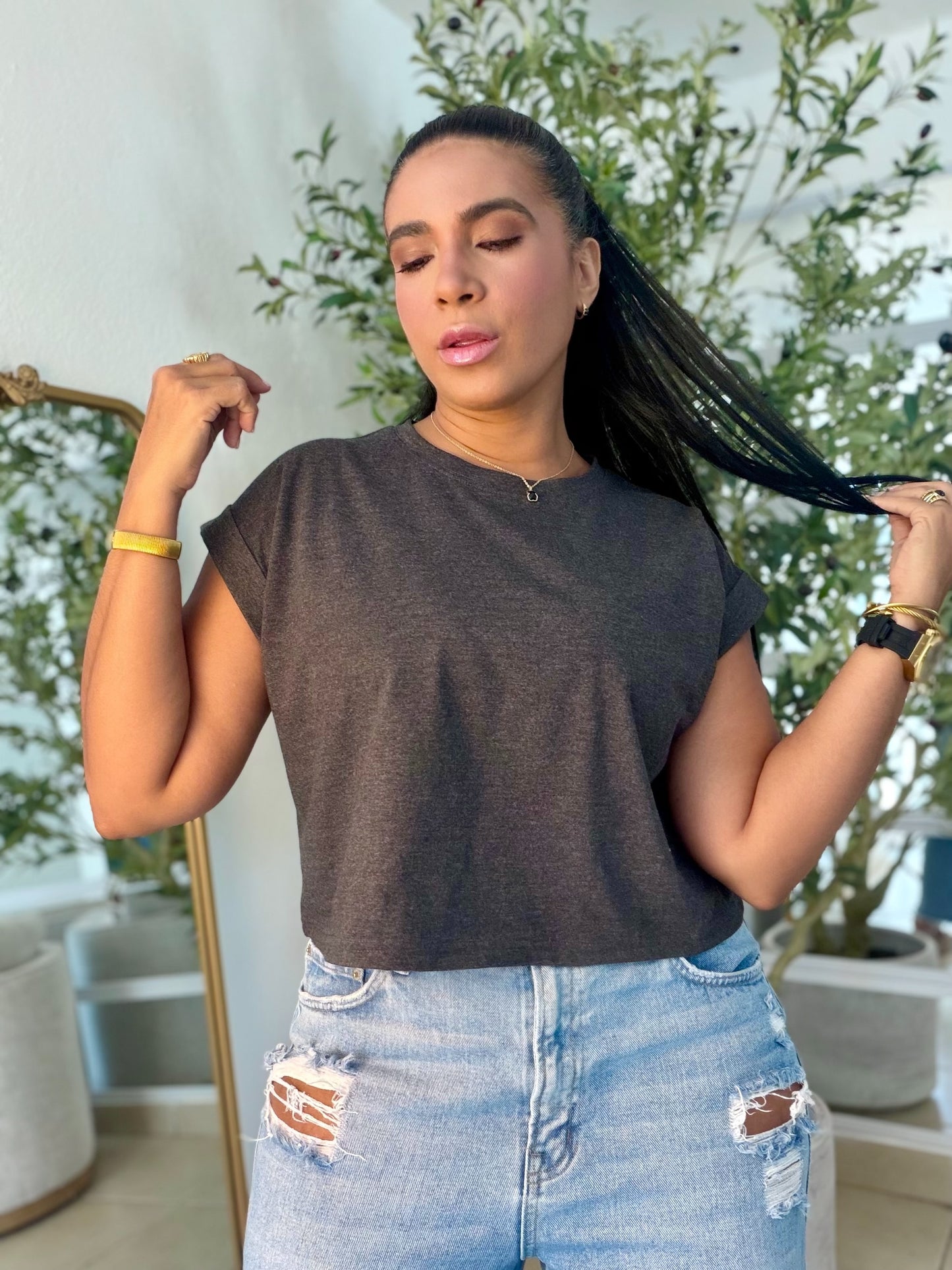 Charcoal Gray Oversized Basic Top
