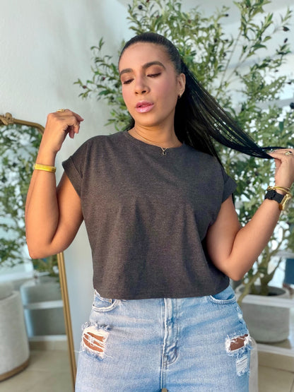Charcoal Gray Oversized Basic Top