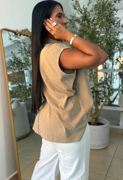 Mocha Beige Luxe Urban 100% cotton Long Top