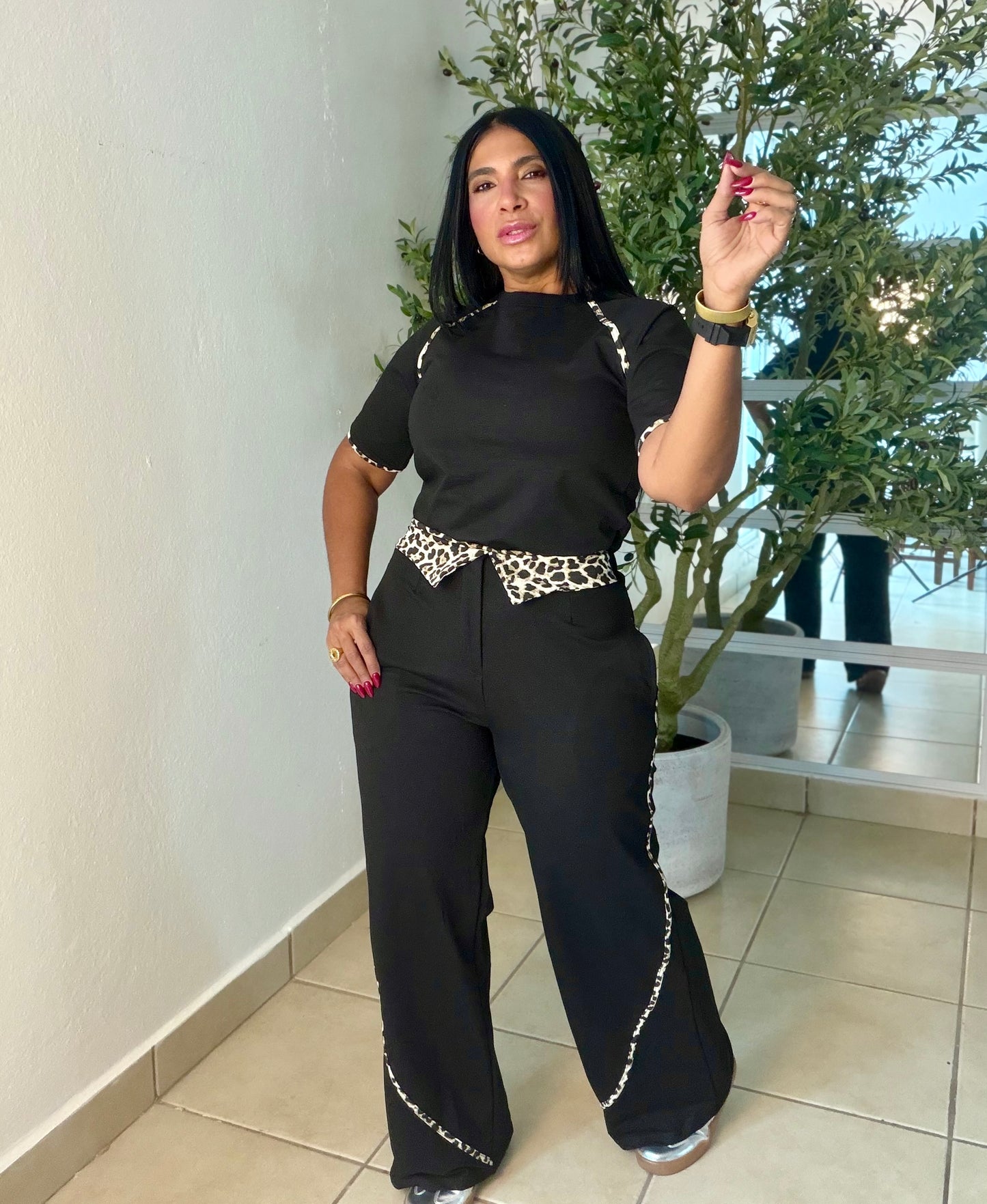 Black and animal print cotton spandex set
