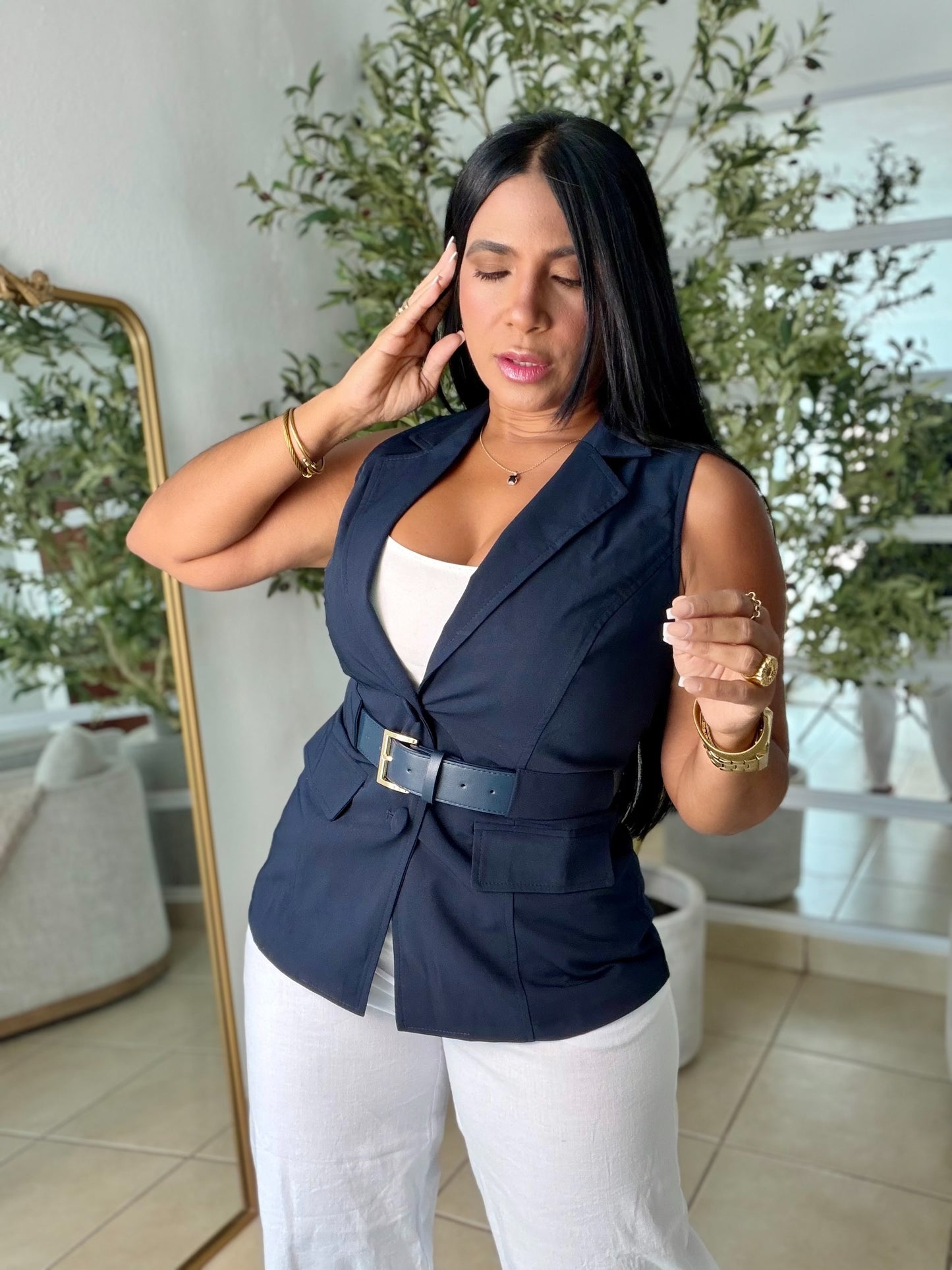 Navy Blue Vest Top Incluye Cinturòn