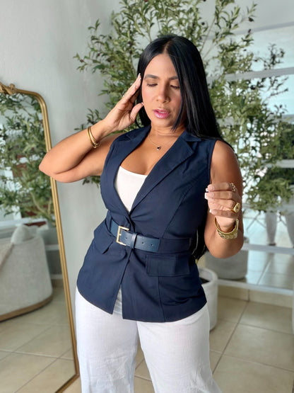 Navy Blue Vest Top Incluye Cinturòn