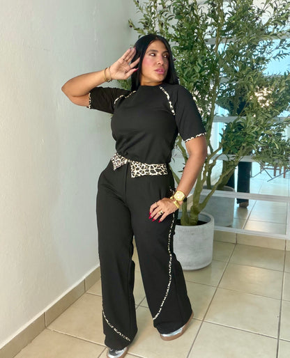 Black and animal print cotton spandex set