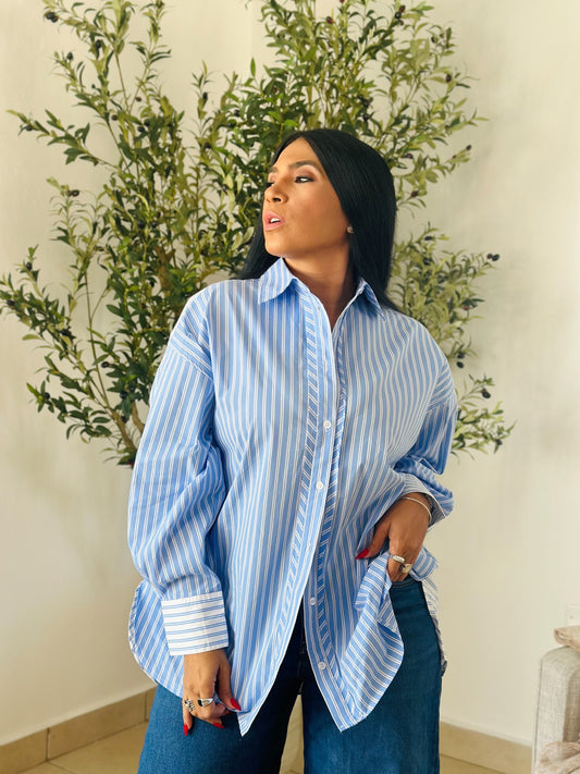 Oversized Blu/white De Lujo Blusón ( úsalo con todo!!!