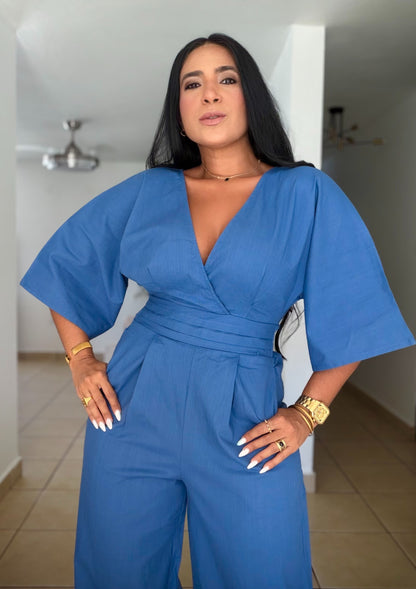 Bello Blue (azul) Bien Spandex Wide Leg Jumpsuit (tiene bolsillos)