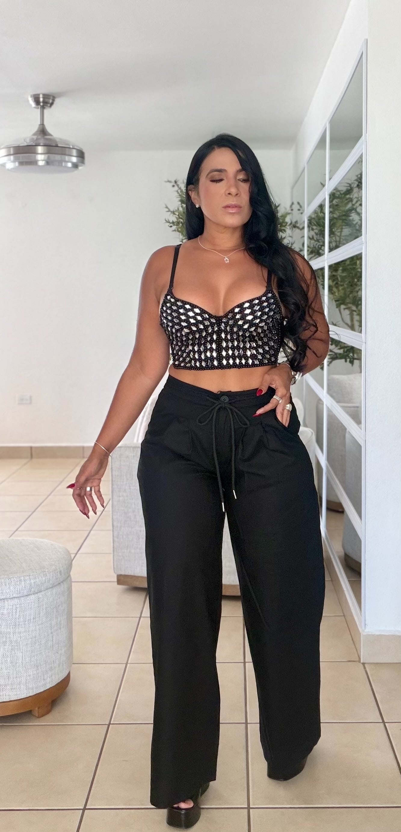 Y definitvamente es mío!! Omg! Black Luxe Linen Spandex Pants (elàstico en cintura) Baggy Wide Leg(SOLD)