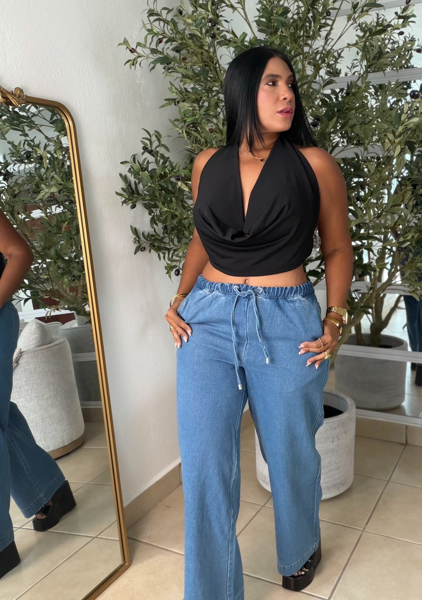 Midblue Spandex Baggy Denim Pants (puesto small)