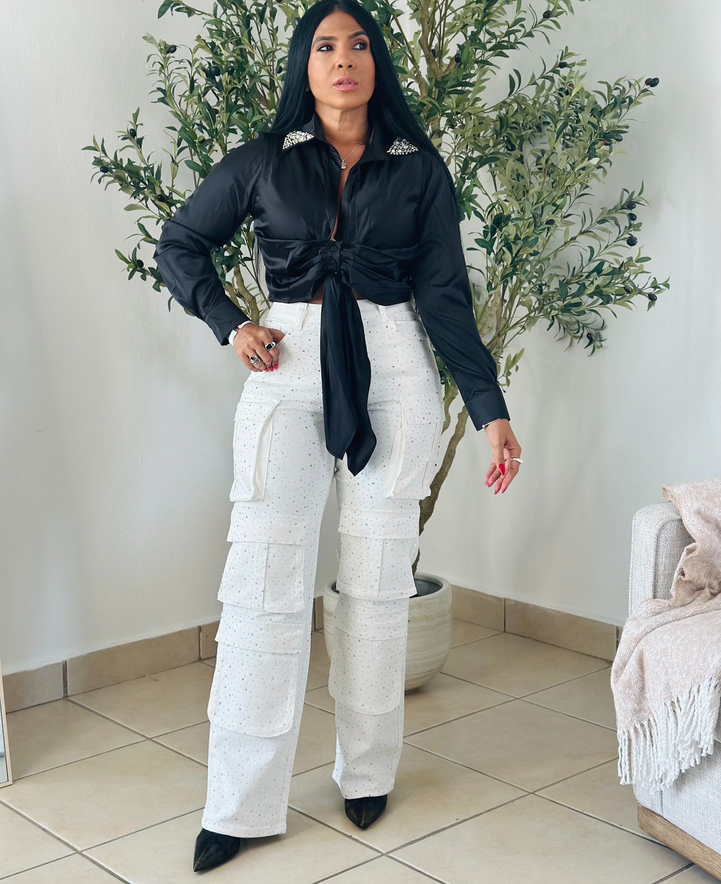 De Lujo Denim Detalles Glitters Bien Expandible Jeans (Cubridor totalmente)