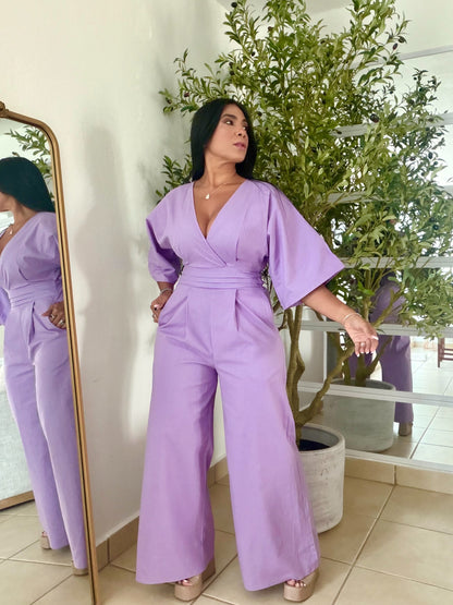 Bello Lavander Lila (Violeta) Bien Spandex Wide Leg Jumpsuit (tiene bolsillos) PRE ORFEN LLEGA SÁBADO)