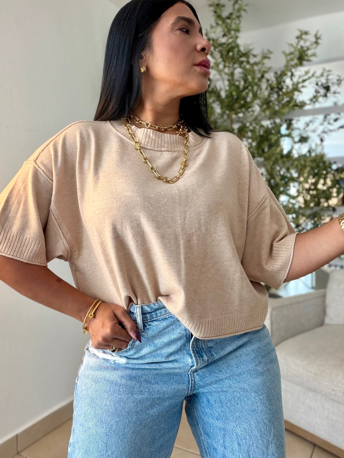 Eah! Eah! Beige Crema Luxe Premium Oversized Top (color crema)