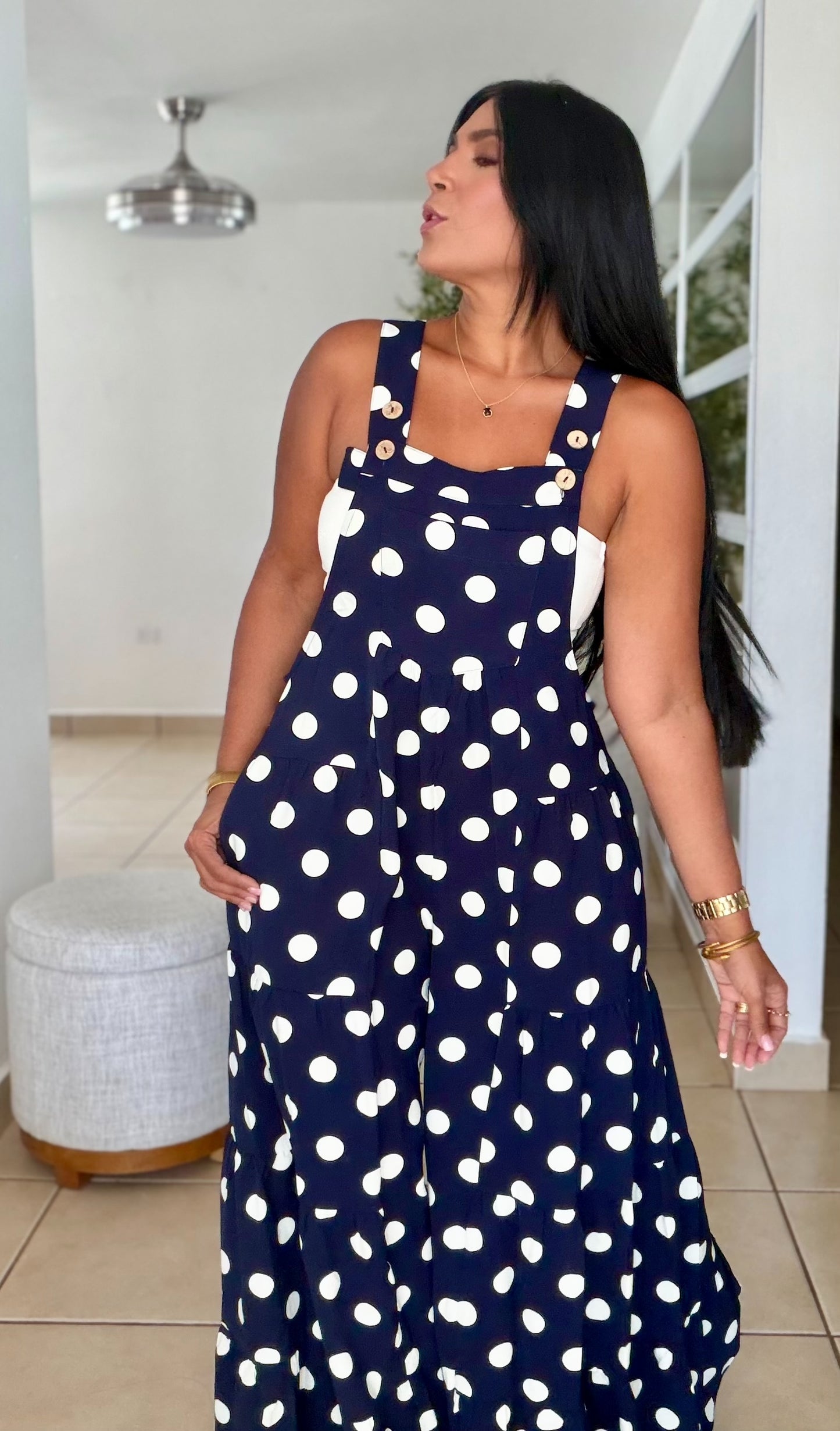 Darita Oversized Navy Blue and White De Overall (tiene bolsillos) azul y blanco Wide Leg Palazzo (SOLD OUT)