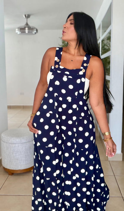 Darita Oversized Navy Blue and White De Overall (tiene bolsillos) azul y blanco Wide Leg Palazzo (SOLD OUT)