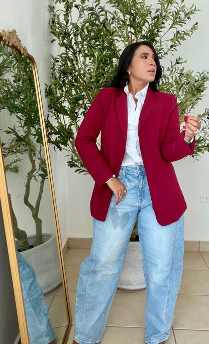 Lele Oversized Luxe Burgundy Blazer(SOLD OUT)