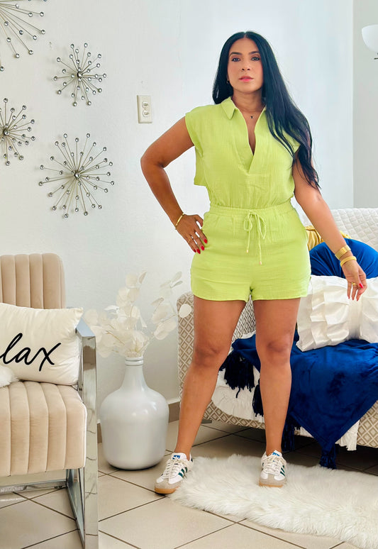 Apple Lime Cut-Out Spandex Romper
