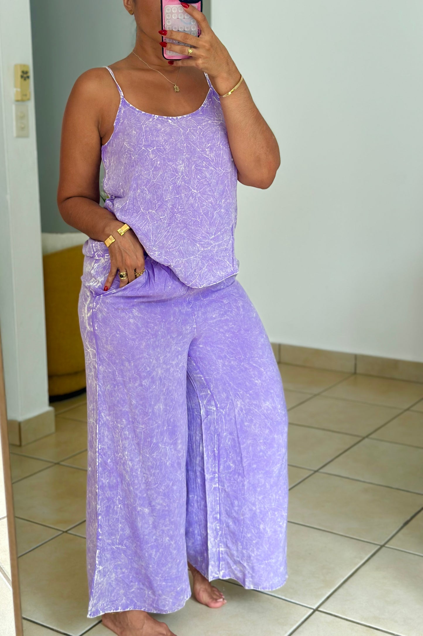 Lavander Summer Relax Pants Set With Pockets (Spandex)