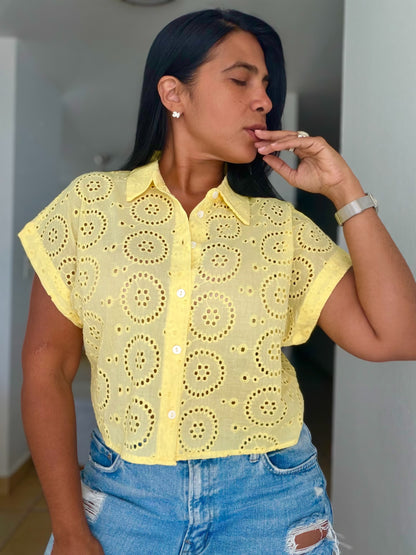 Luxe Butter Yellow Eyelet Premium Top( SOLDOUT)